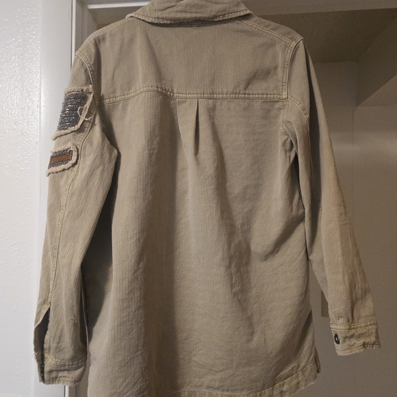 Free People Embellished Beaded Eagle Military Corduroy Shacket Jacket Tan - Picture 4 of 4